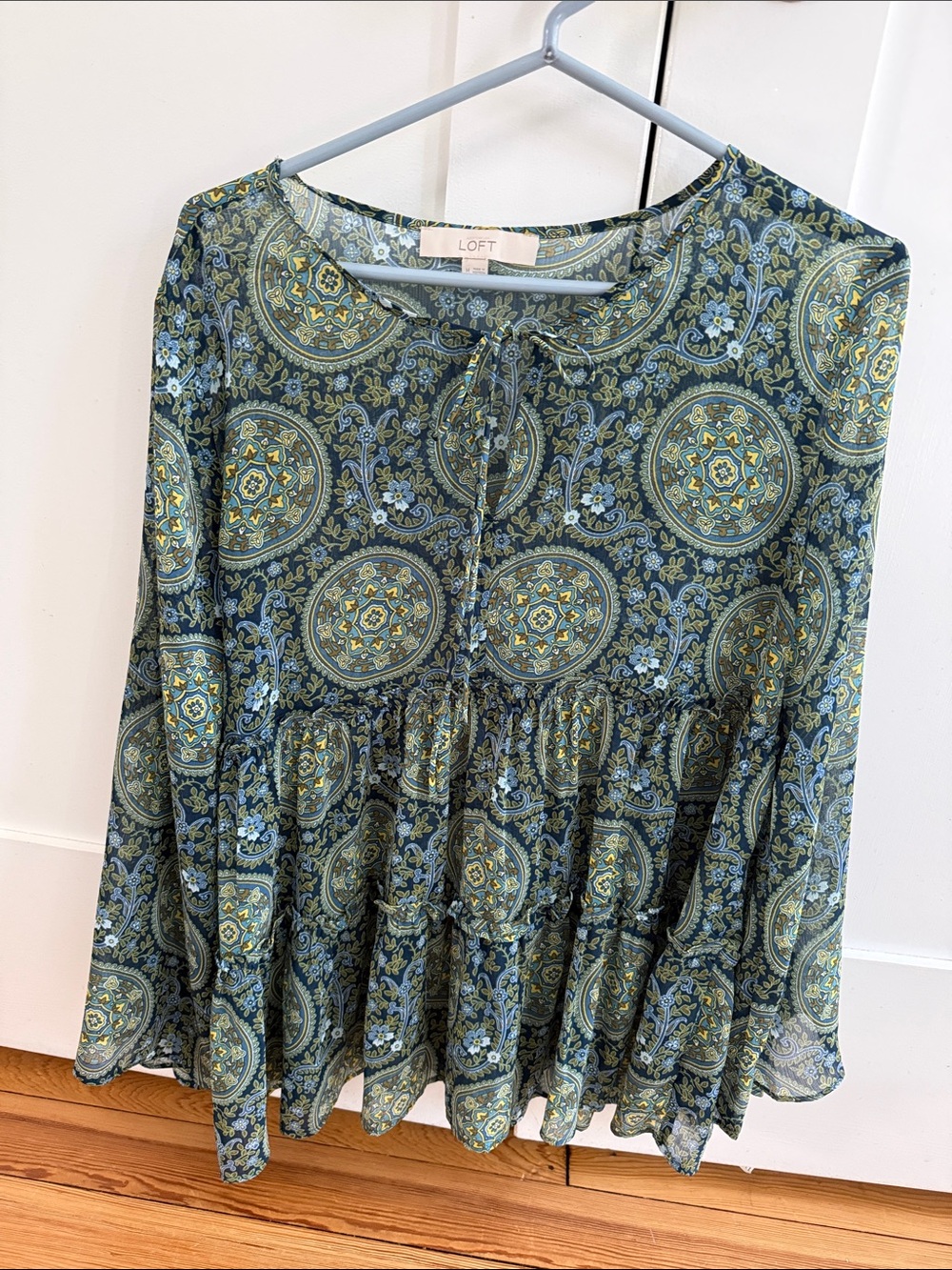 LOFT Green Medallion Tiered Peasant Tunic